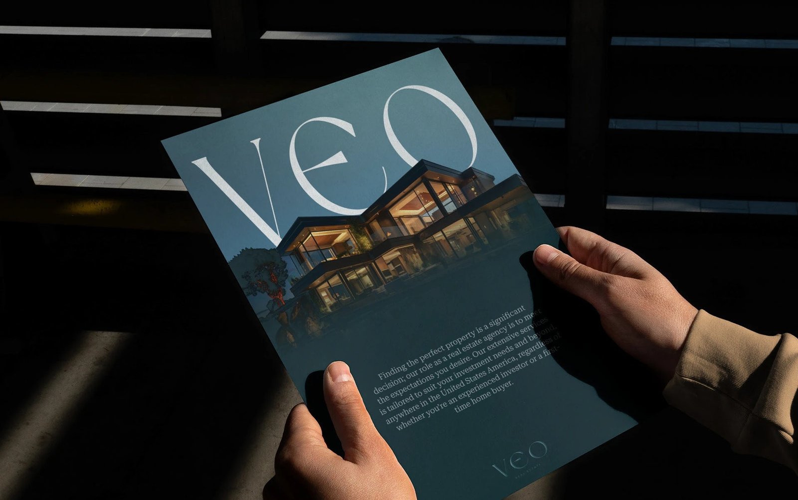 VEO — Logo, identity and website — including inner pages — for a real-estate brand.